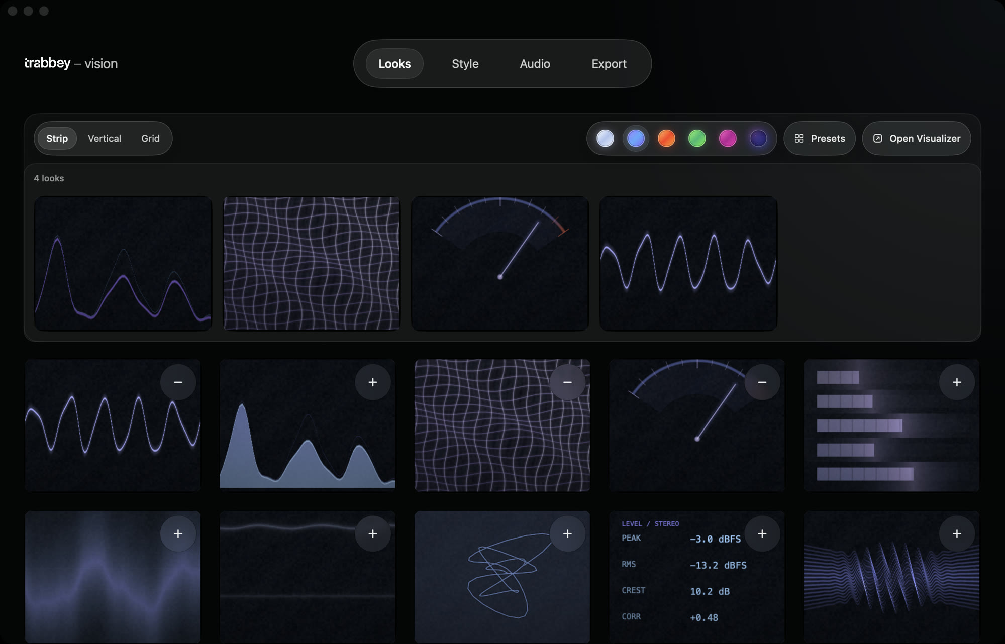 The full trabbey – vision app window on a laptop, showing the Looks gallery